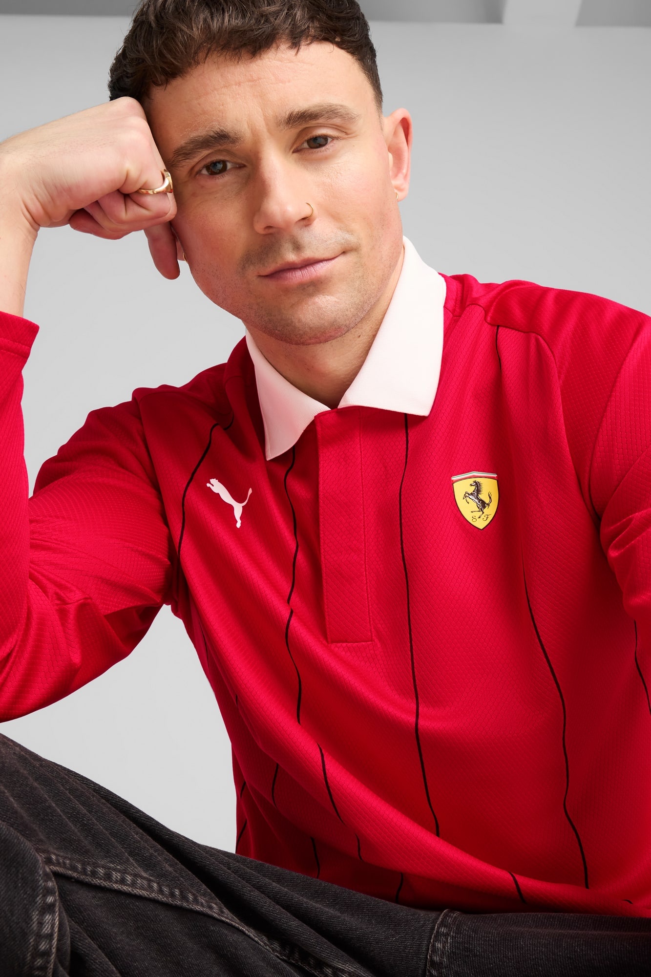 Scuderia Ferrari Race Men's Long Sleeve Polo - 4
