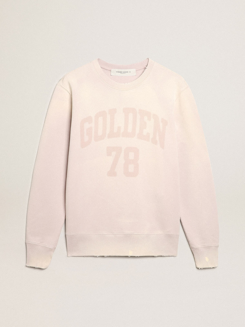 Distressed-finish pale pink sweatshirt 1