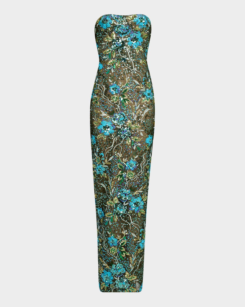 Dahlia Strapless Floral Sequin Column Gown 1