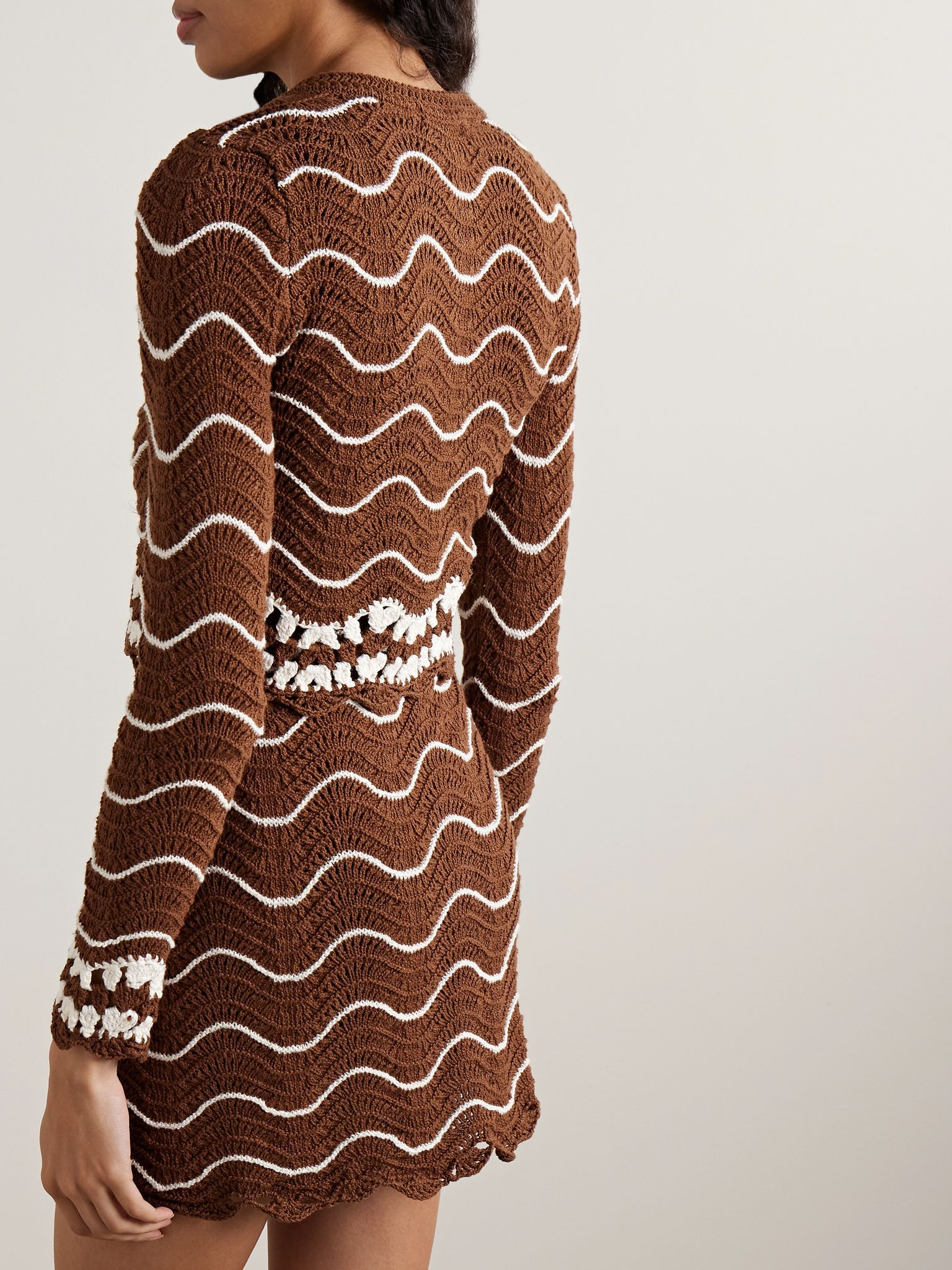 Jolene scalloped striped cotton cardigan Brown - 4