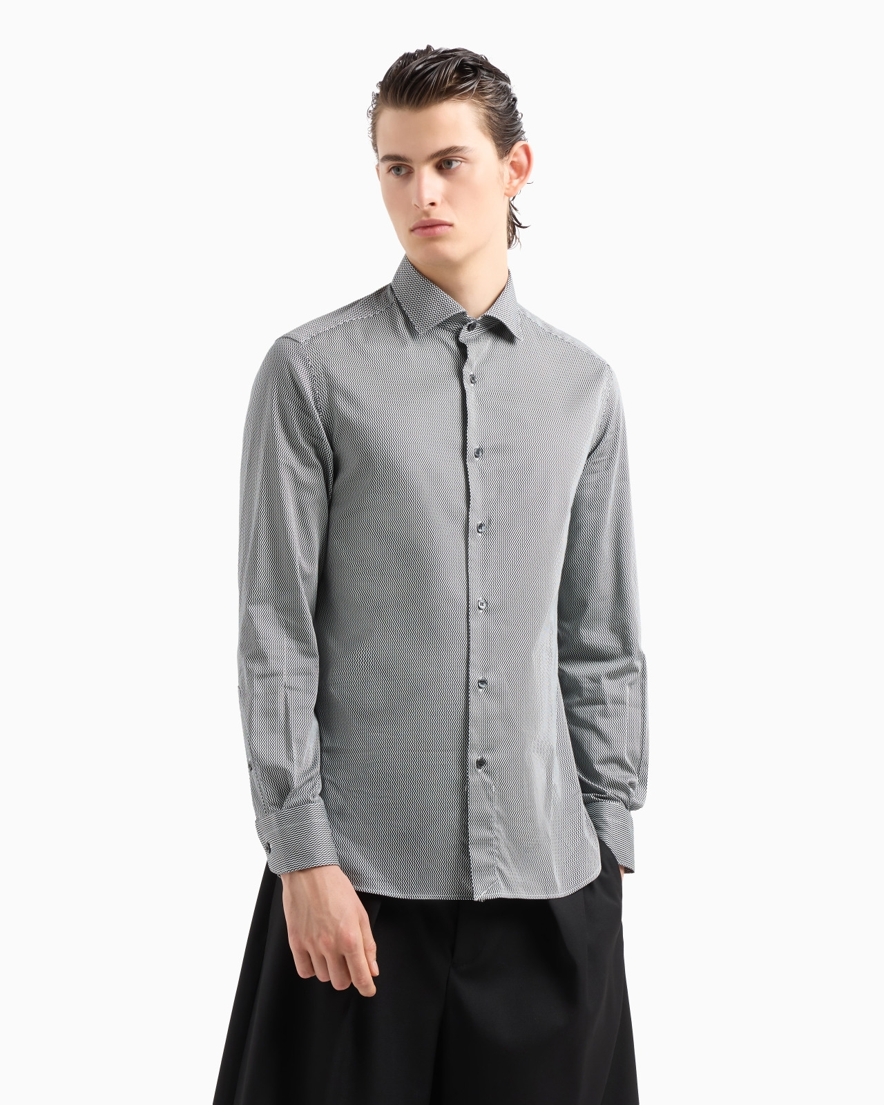 Printed-pattern stretch cotton shirt - 2
