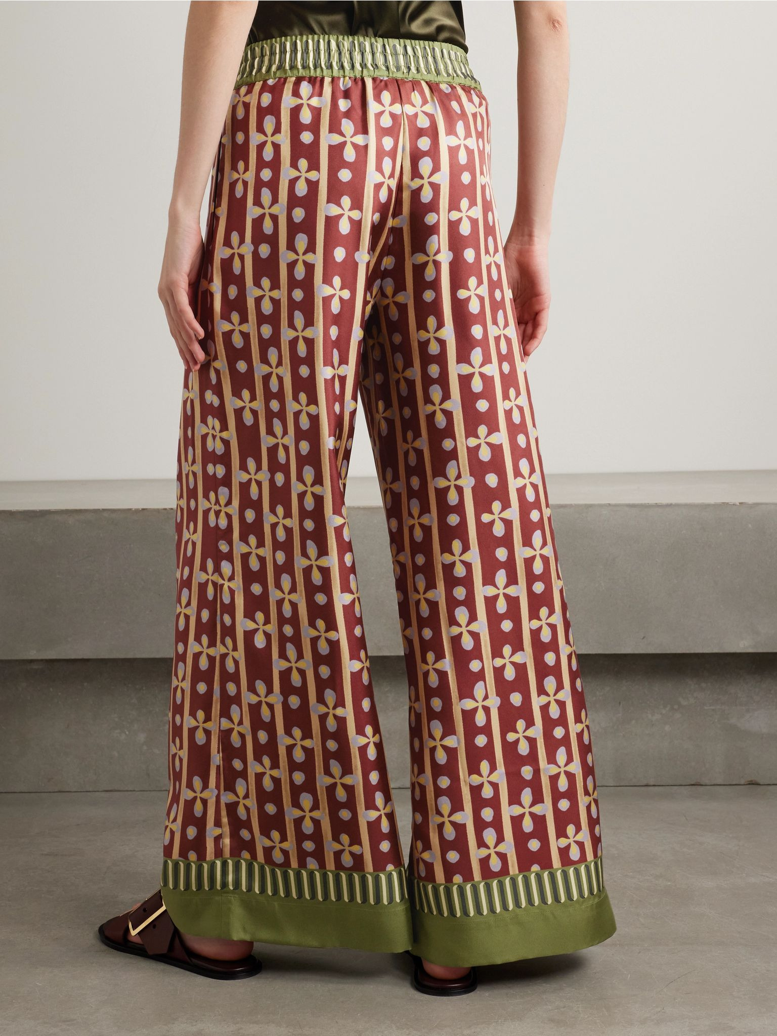 Printed silk-twill wide-leg pants Yellow - 4