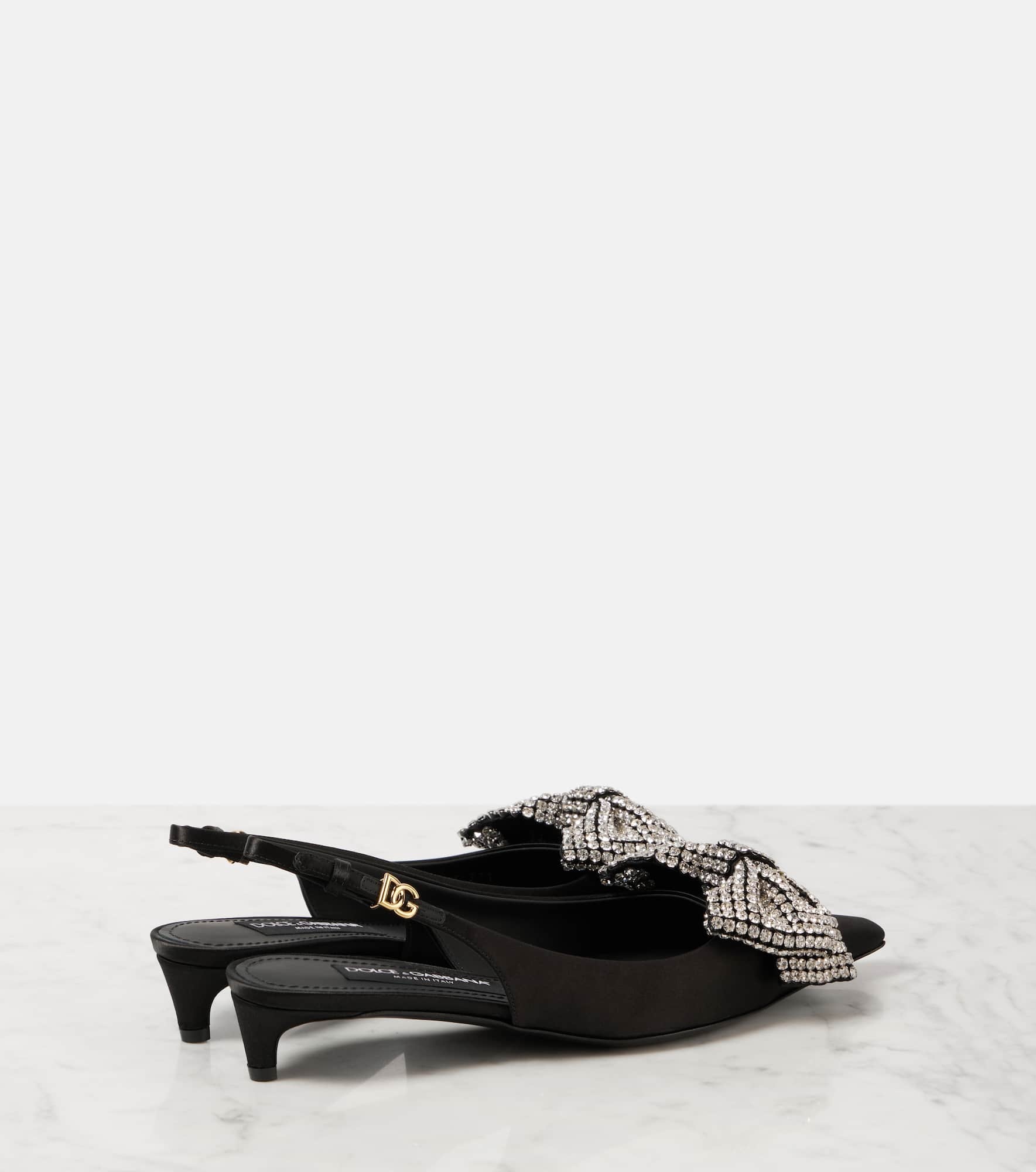Embellished satin slingback pumps - 2