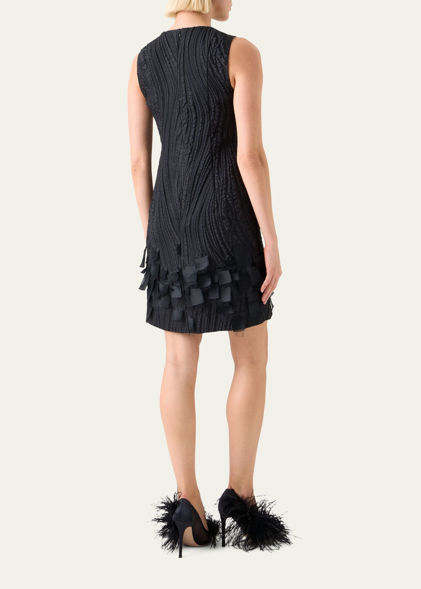 Waves And Ribbons Jacquard Sleeveless Mini Dress - 3