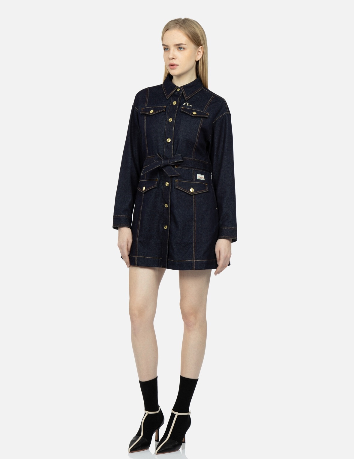 LOGO EMBROIDERY DENIM SHIRT DRESS - 3