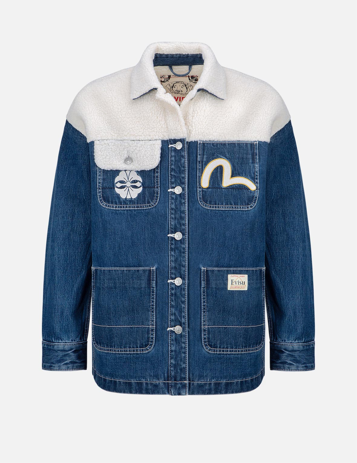 KAMON PRINT SHERPA MIXED DENIM SHIRT JACKET - 7