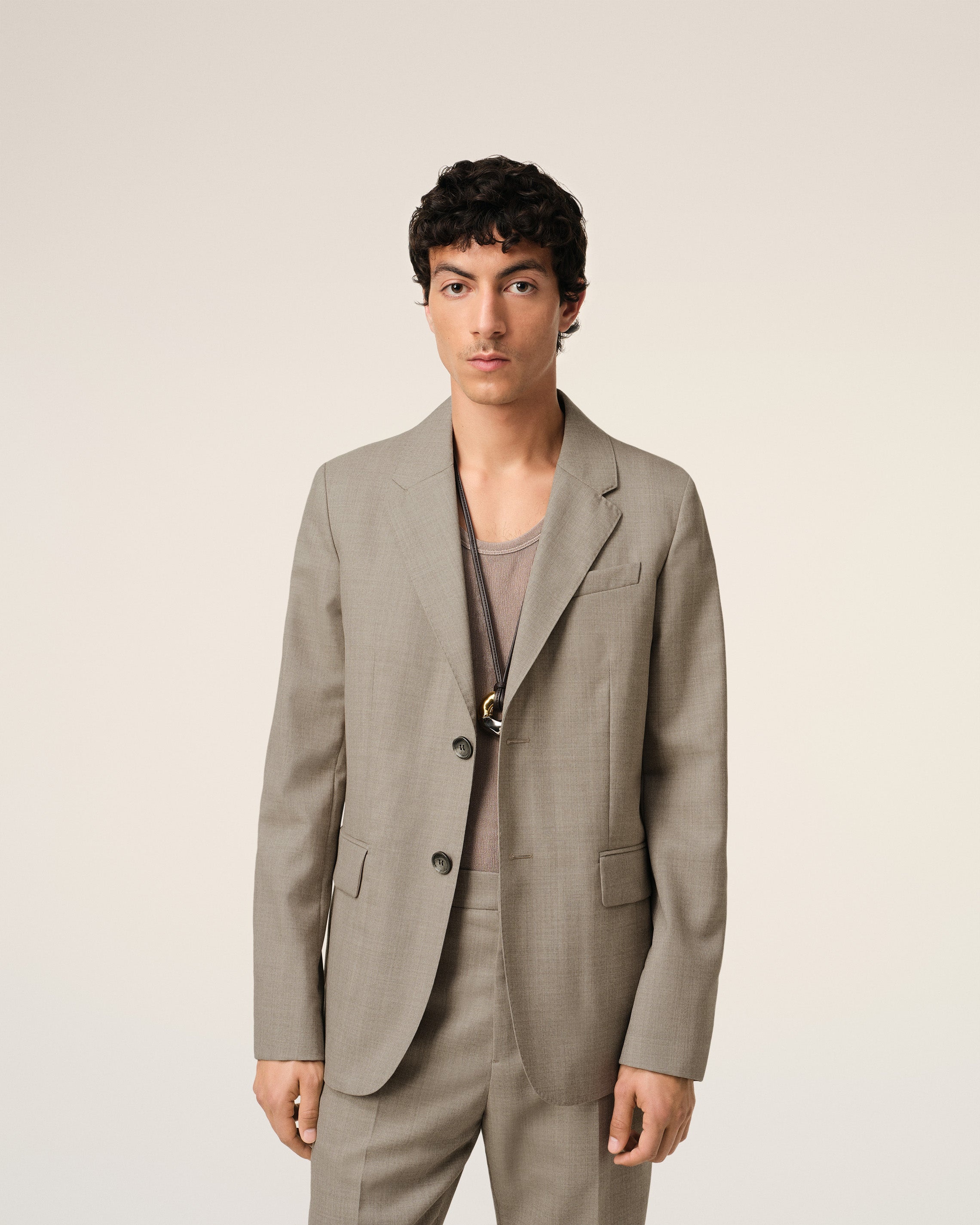 BEIGE WOOL TWO BUTTONS JACKET - 3