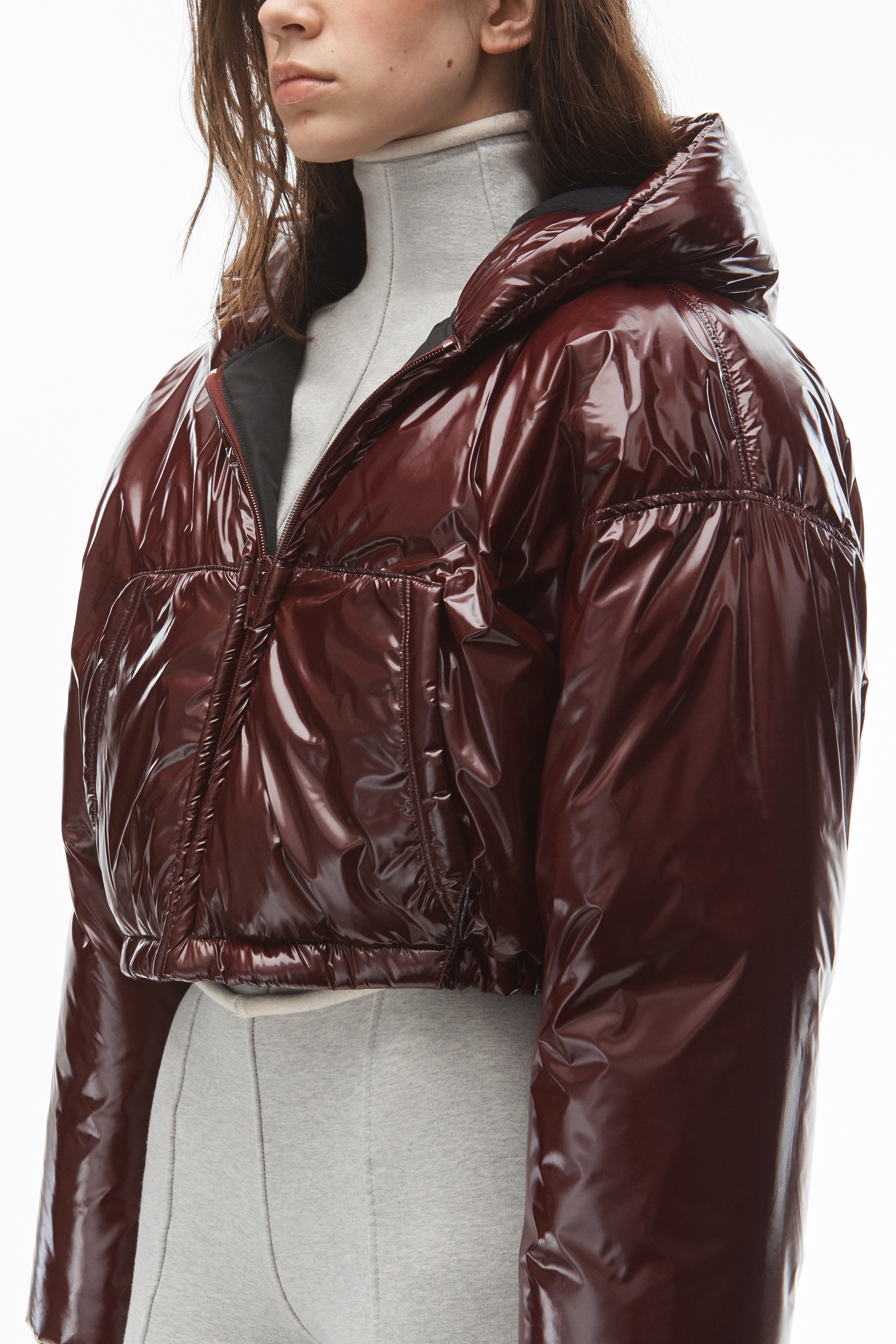 CROPPED DOWN PUFFER IN GLOSSY NYLON - 4