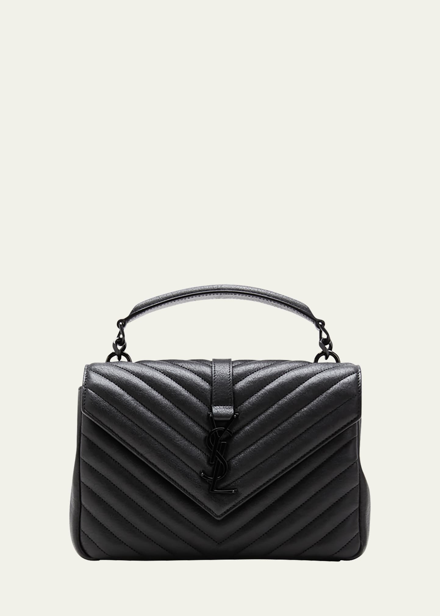 College Medium Monogram YSL V-Flap Crossbody Bag - Black Hardware - 1