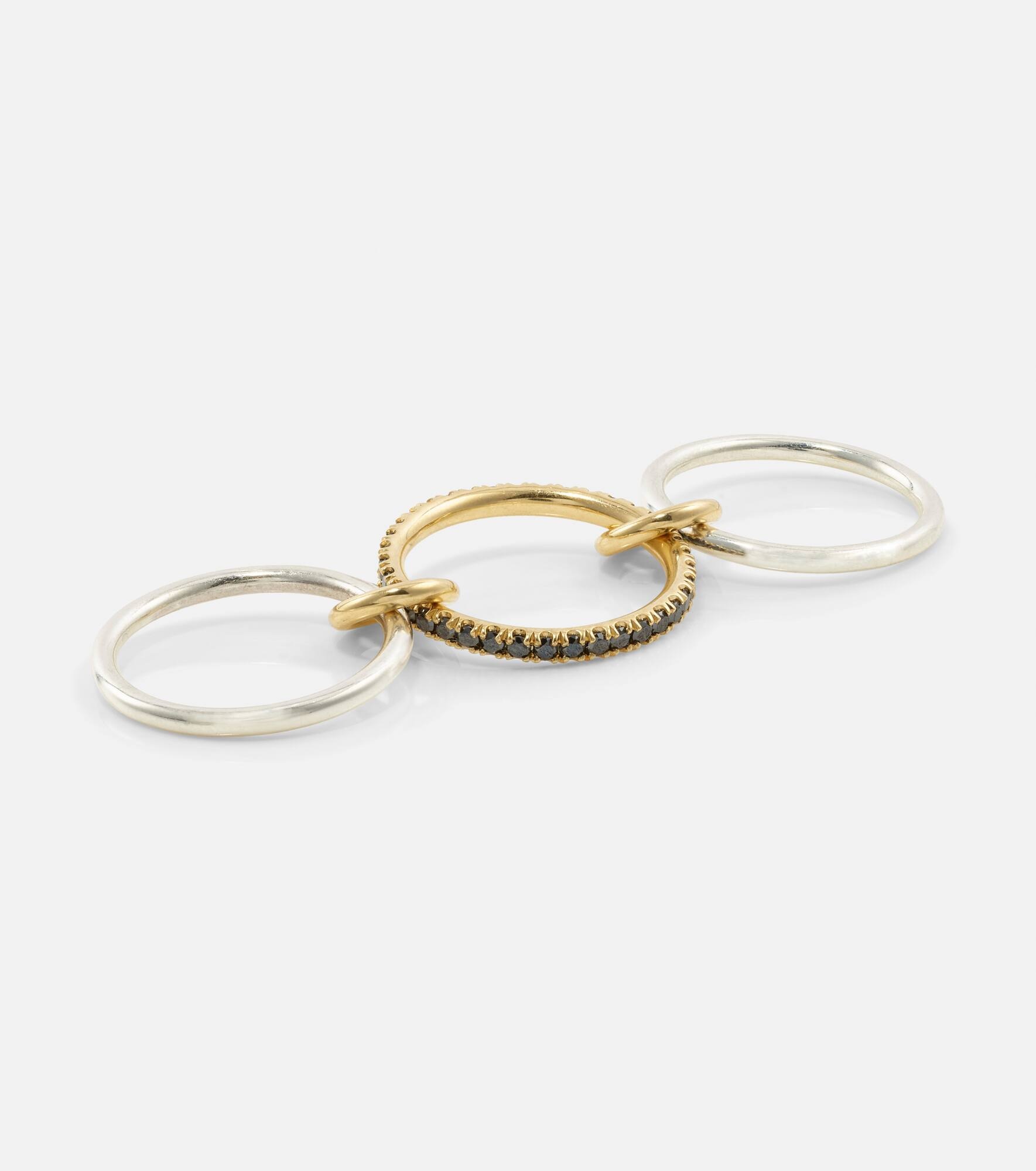 Tigris 18kt gold and sterling silver ring with black diamonds - 3