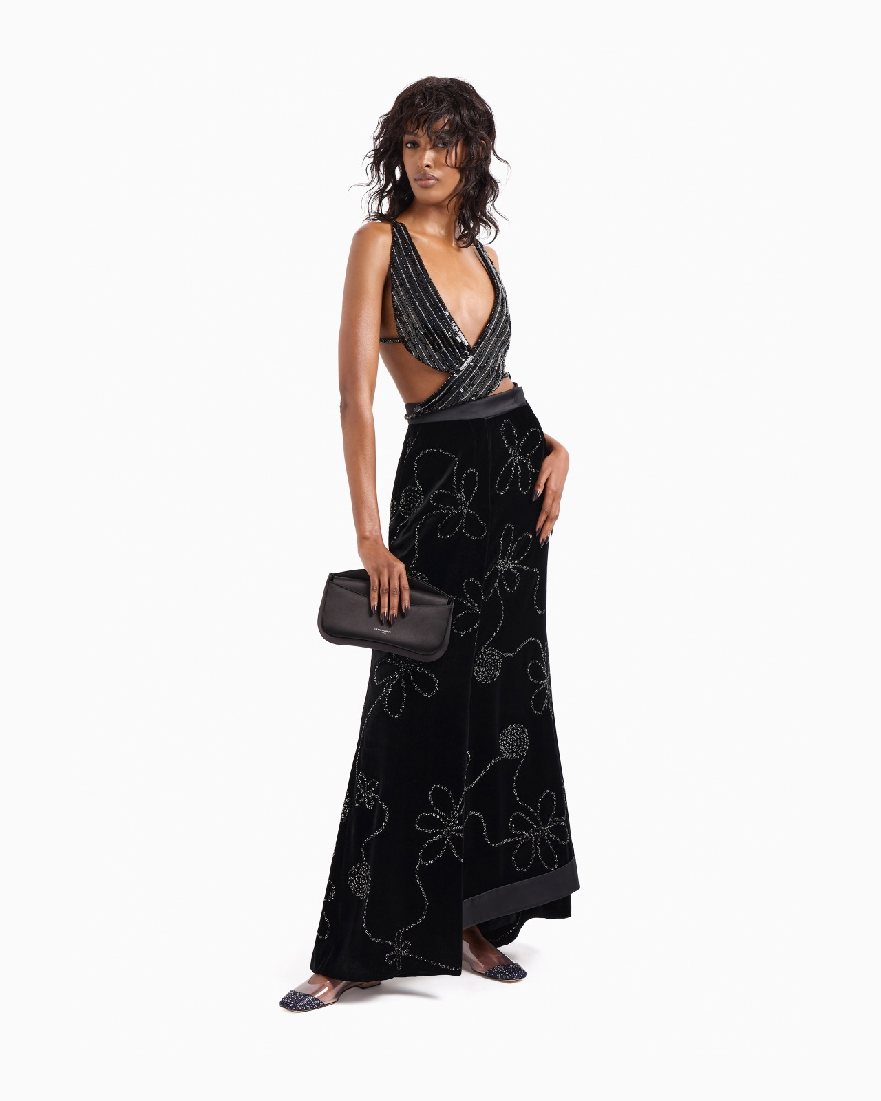 SILK CROSS-OVER BANDEAU TOP WITH ALL-OVER EMBROIDERY - 2
