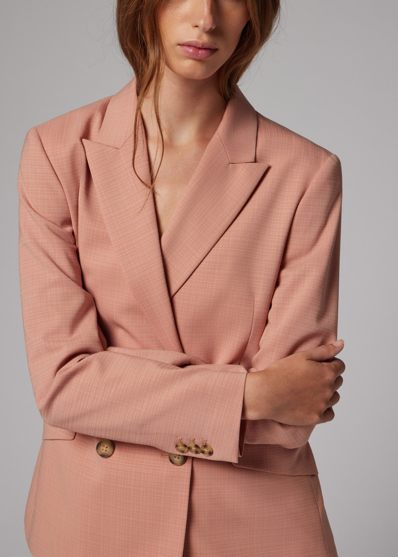 Women's Pink Cotton-Blend Double Breasted Two-Piece Suit 8