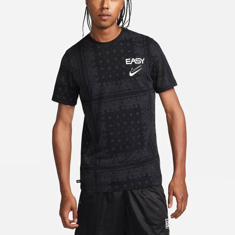 Men's Nike Logo Cashew Printing Sports Round Neck Pullover Short Sleeve Black T-Shirt DR7659-010 - 4