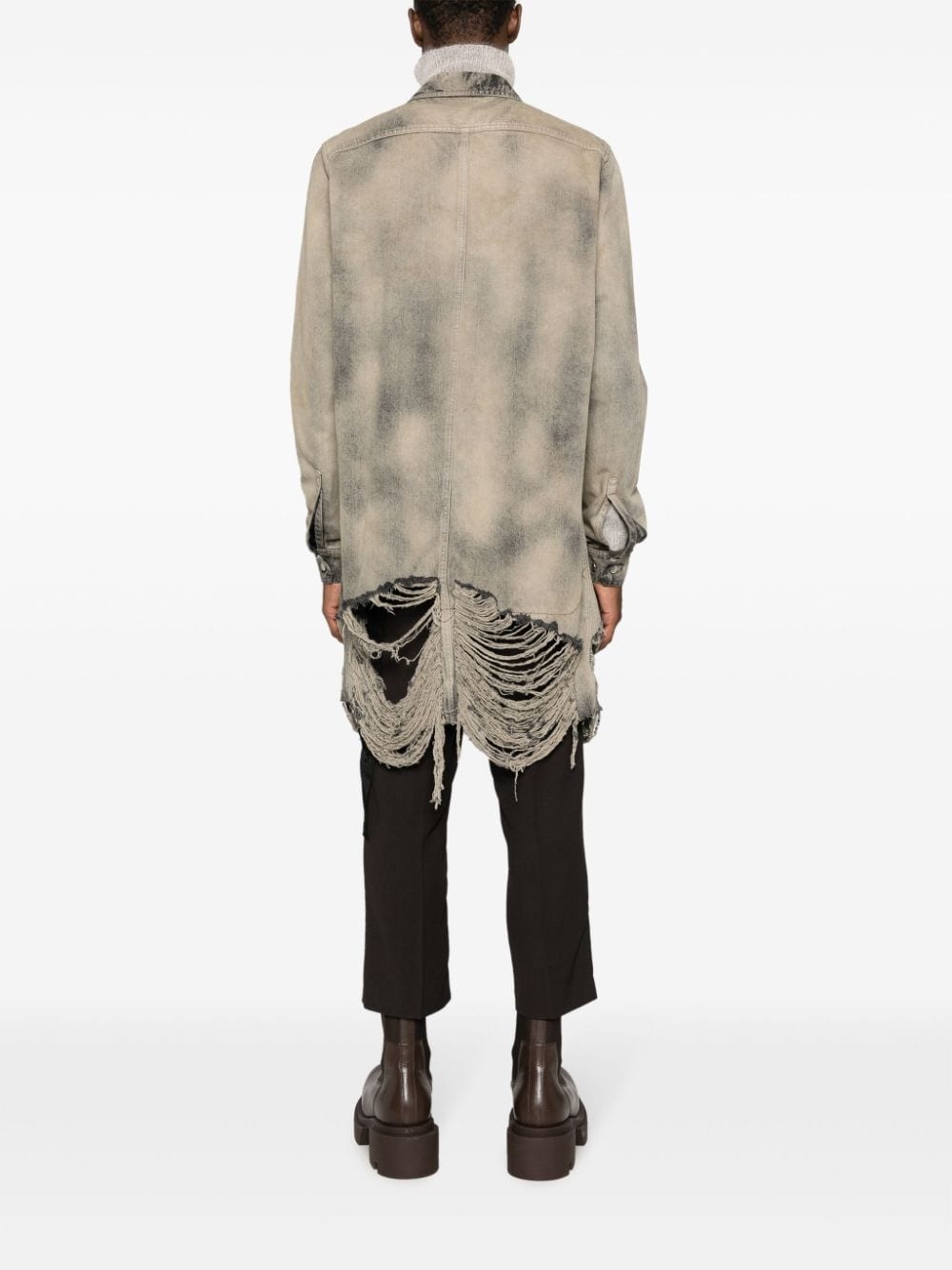 frayed distressed-effect denim jacket - 4