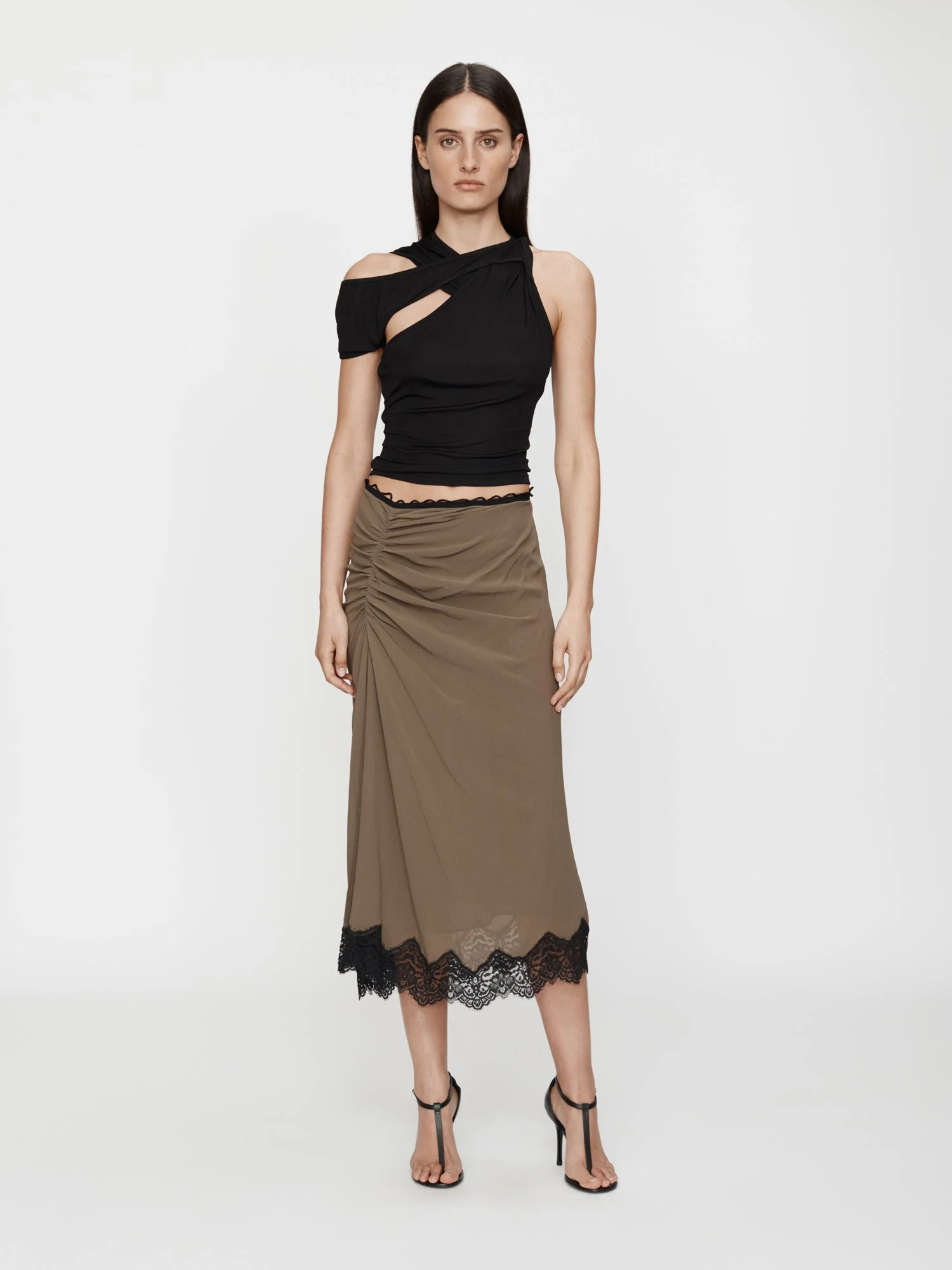 Crimped Lace Gathered Silk Skirt - 1