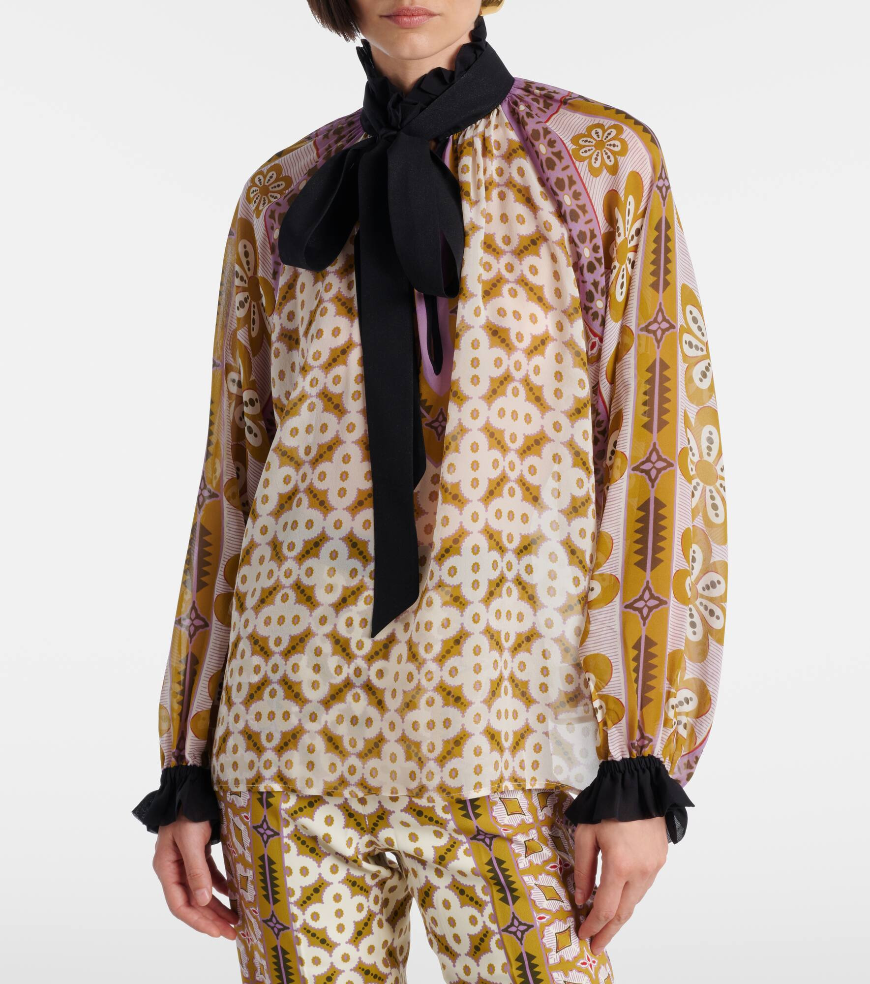 Cerere printed tie-neck silk blouse - 6