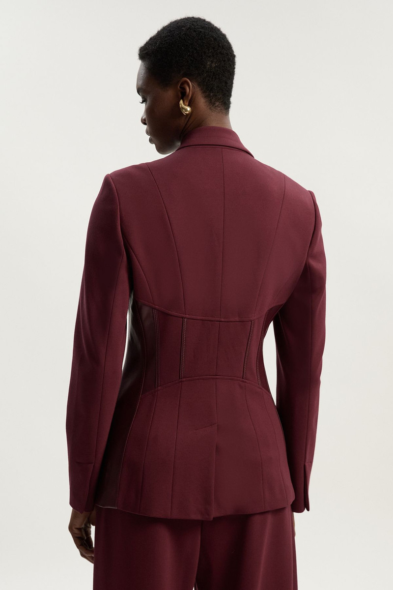 Ponte And Pu Mix Waist Seam Detail Tailored Single Breasted Blazer 6