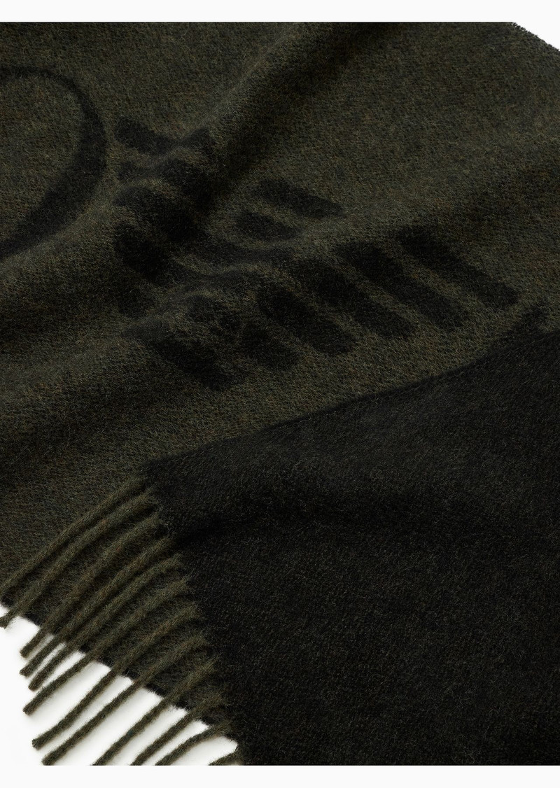 EMPORIO ARMANI Two-tone wool scarf with oversized lettering outlook