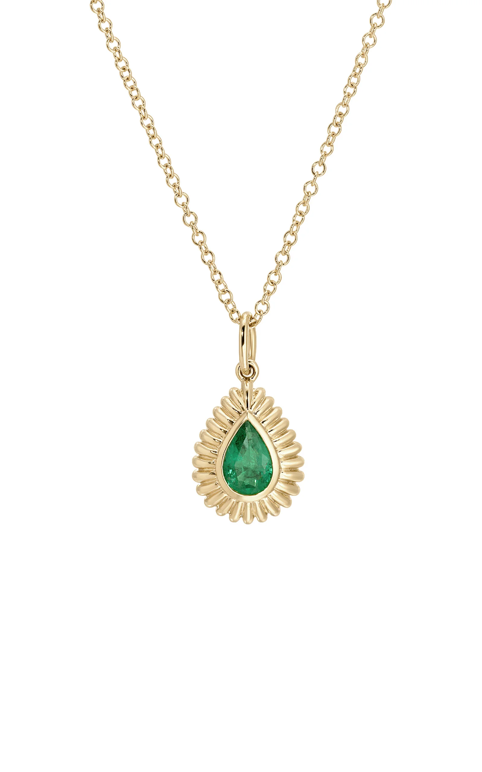 14K Yellow Gold Emerald Necklace - 1