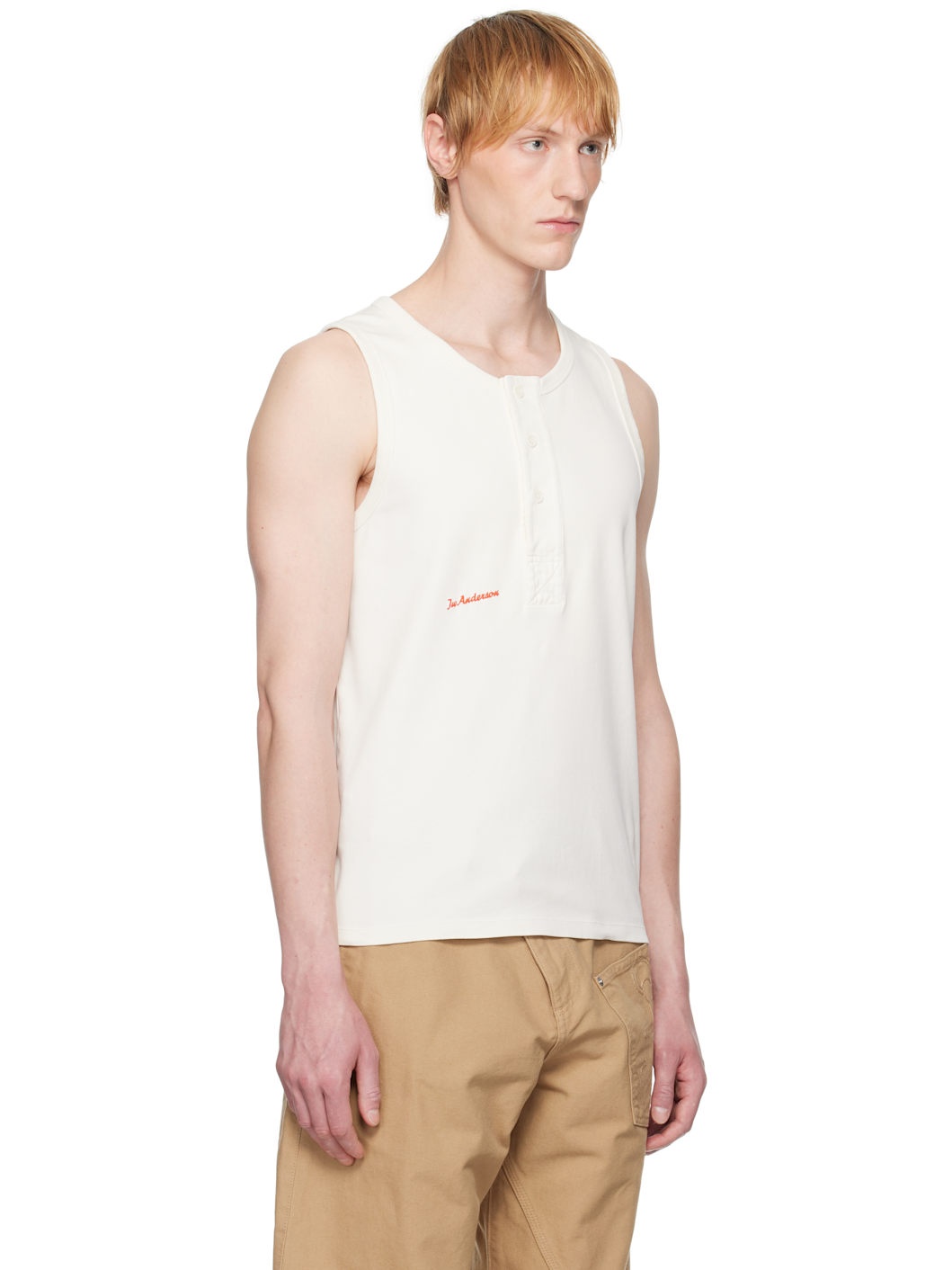 Off-White Henley Woven Tank Top - 2