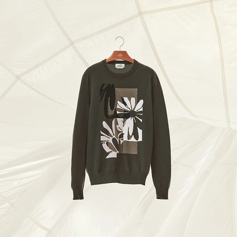 "Puzzle Floral" cashmere crewneck sweater 4