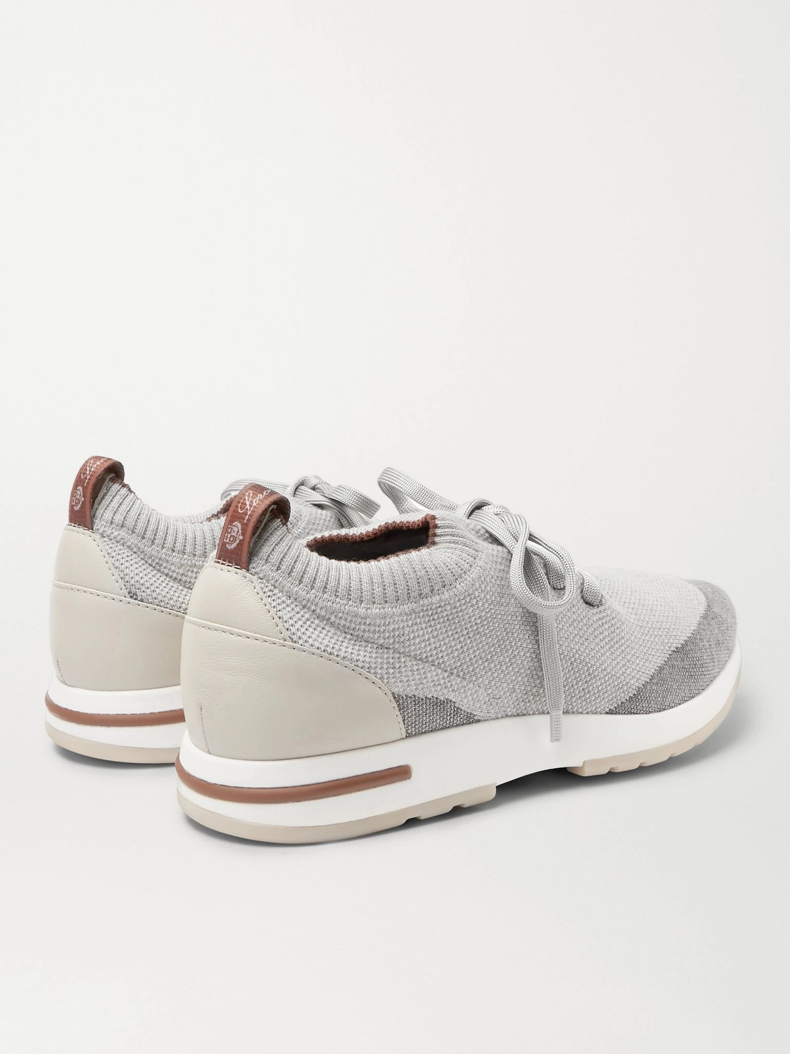 360 Flexy Walk Leather-Trimmed Knitted Wool Sneakers Light gray - 4