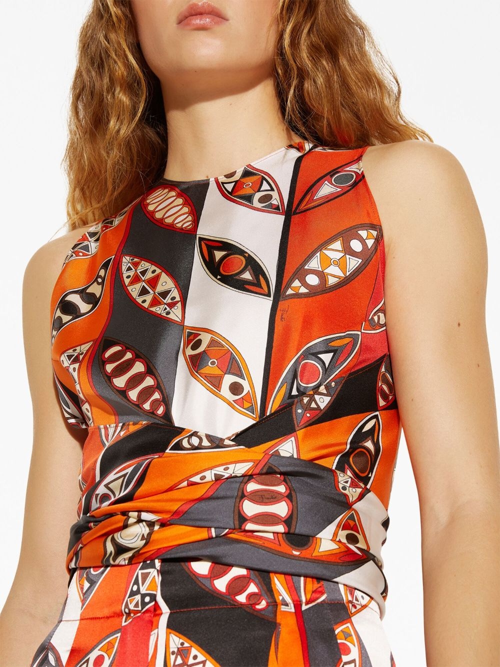 graphic-print silk sleeveless top - 6