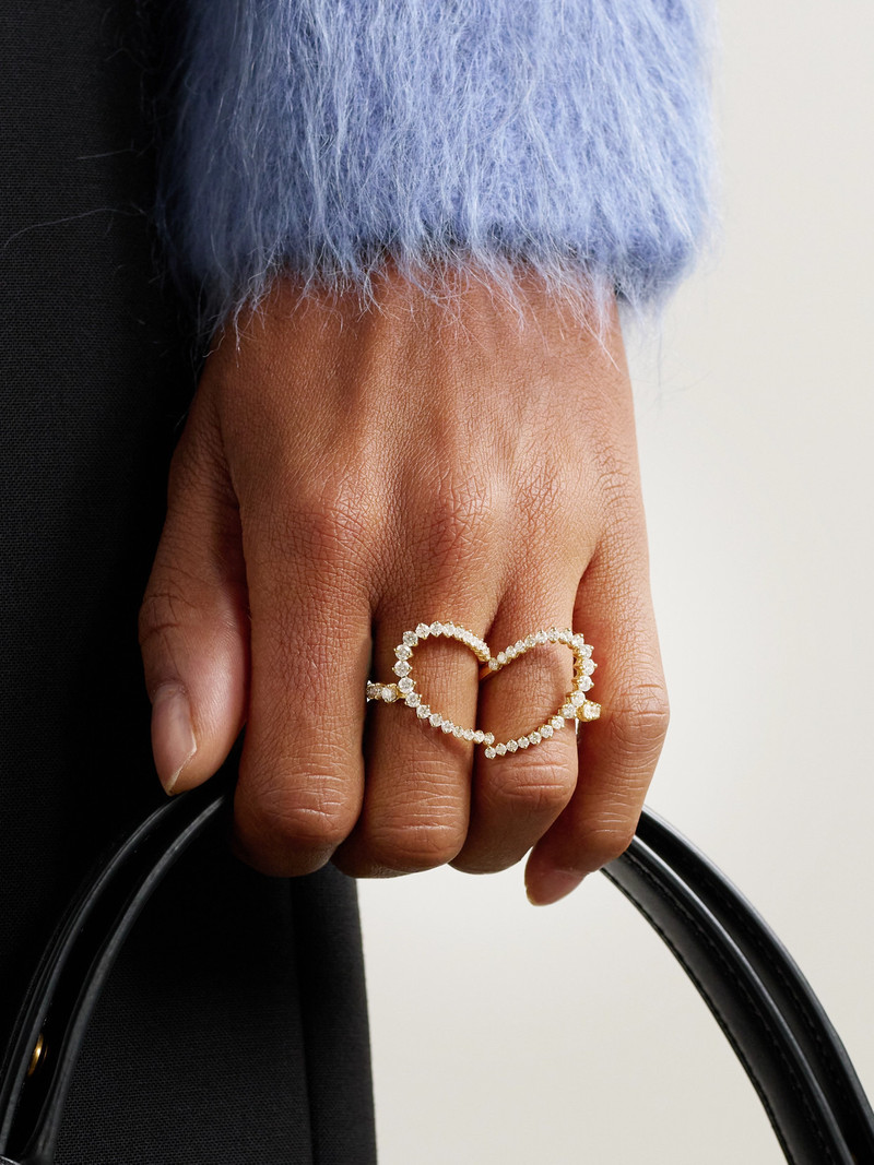 Yvonne Léon Double Bague Coeur Set Of Two 18-karat Gold Diamond Rings outlook