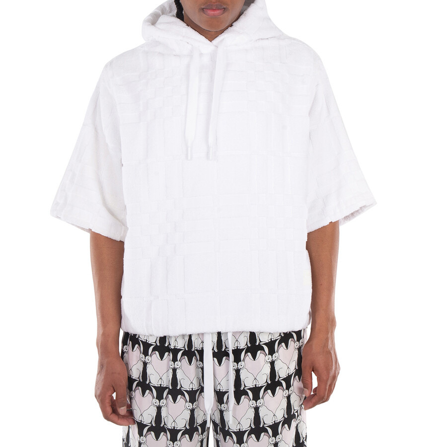 Burberry White Redditton Checked Short-Sleeve Cotton Hoodie - 1