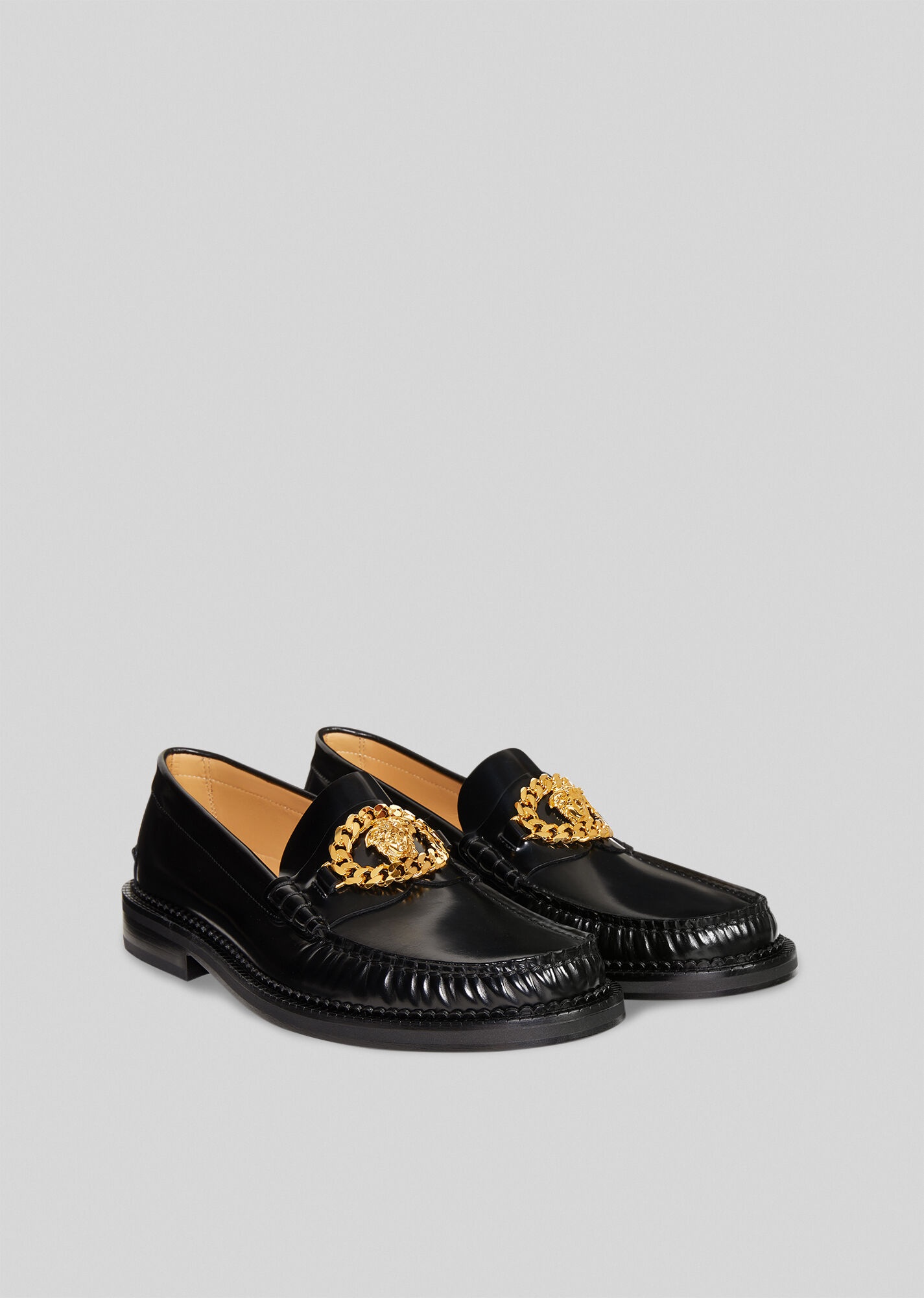 Medusa Chain Leather Loafers - 2