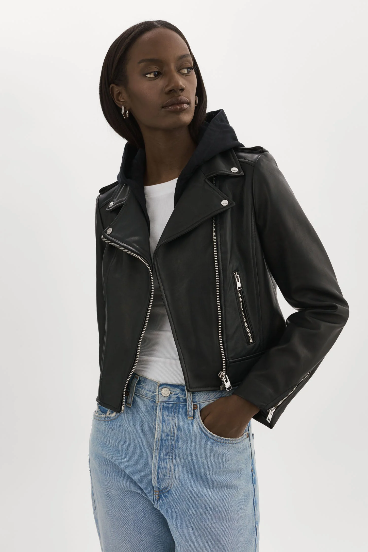 HOLY | Leather Biker Jacket with Removable Hood - 1