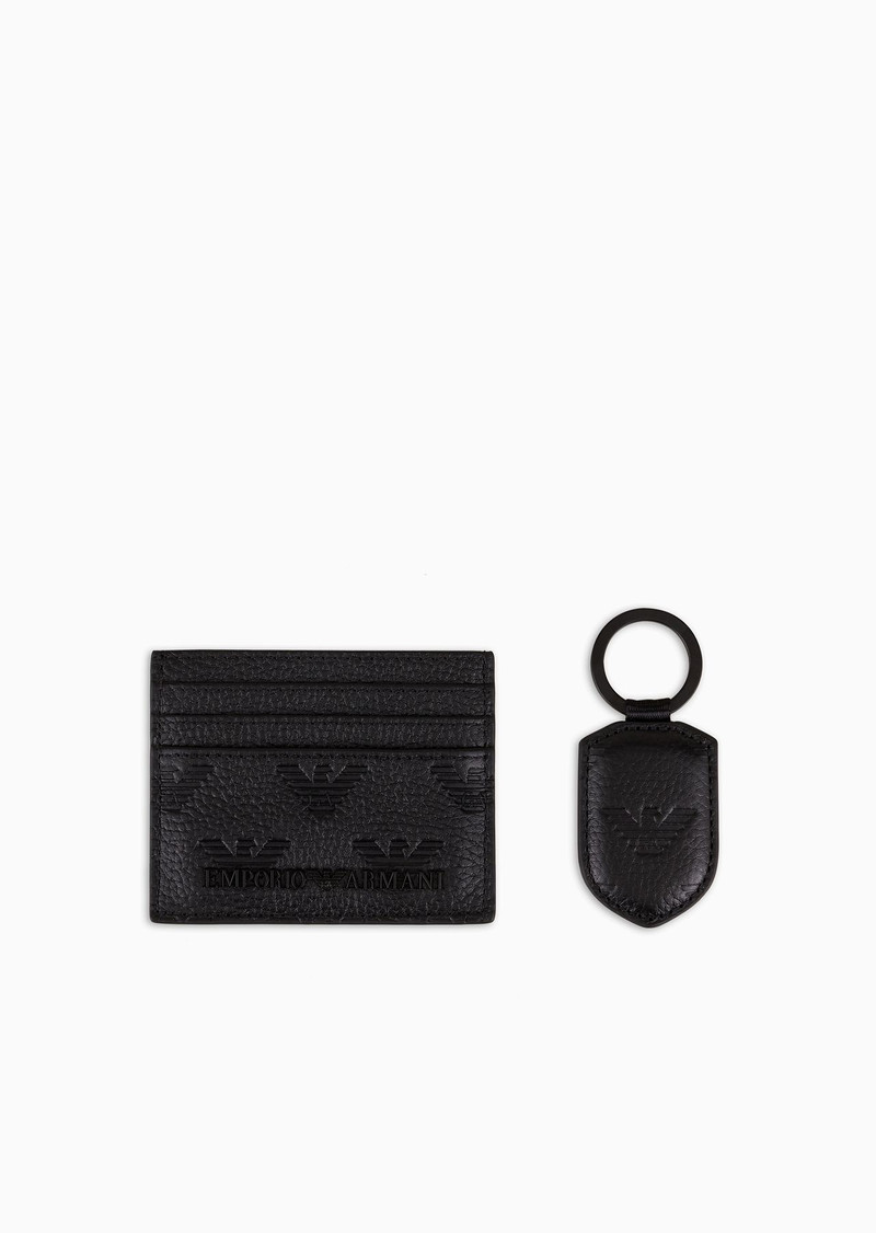 Gift box with leather wallet and keyring with all-over embossed eagle 1