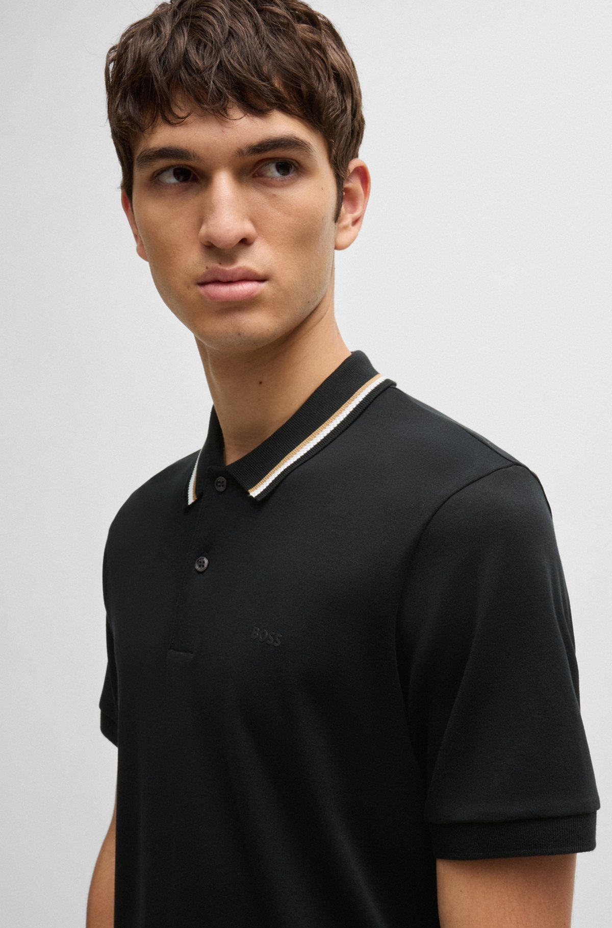 SLIM-FIT POLO SHIRT IN COTTON WITH STRIPED COLLAR - 3