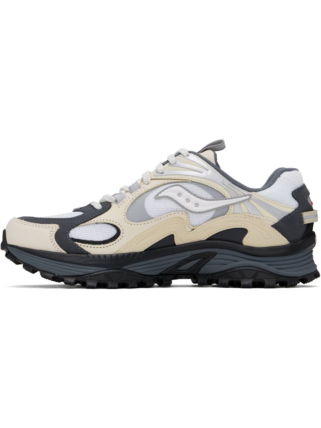 Beige & White Grid Aura X Sneakers - 3