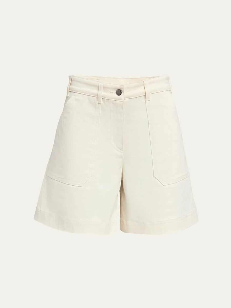 High-Rise Cotton Twill Shorts - 1