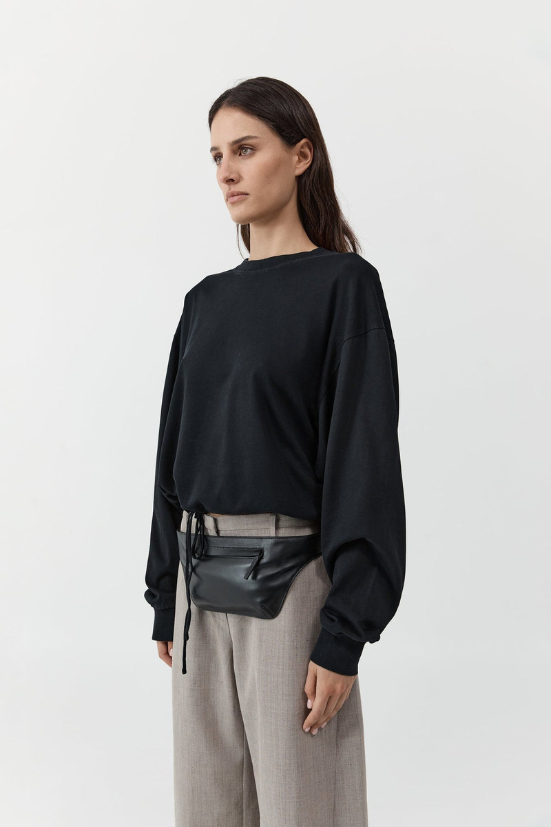 ST. AGNI Drawstring Long Sleeve Top - Black outlook
