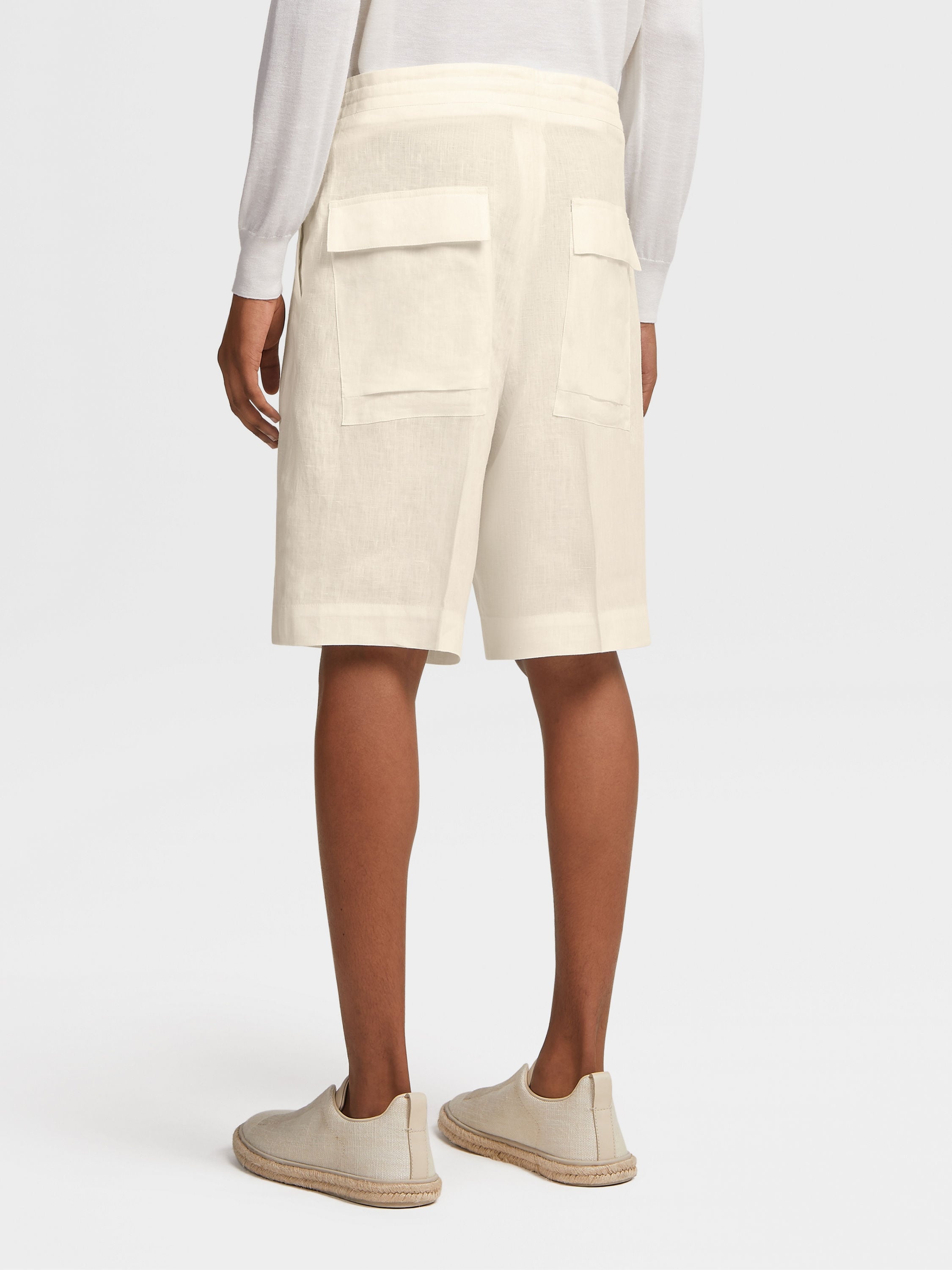 OFF WHITE PURE LINEN SHORTS - 3