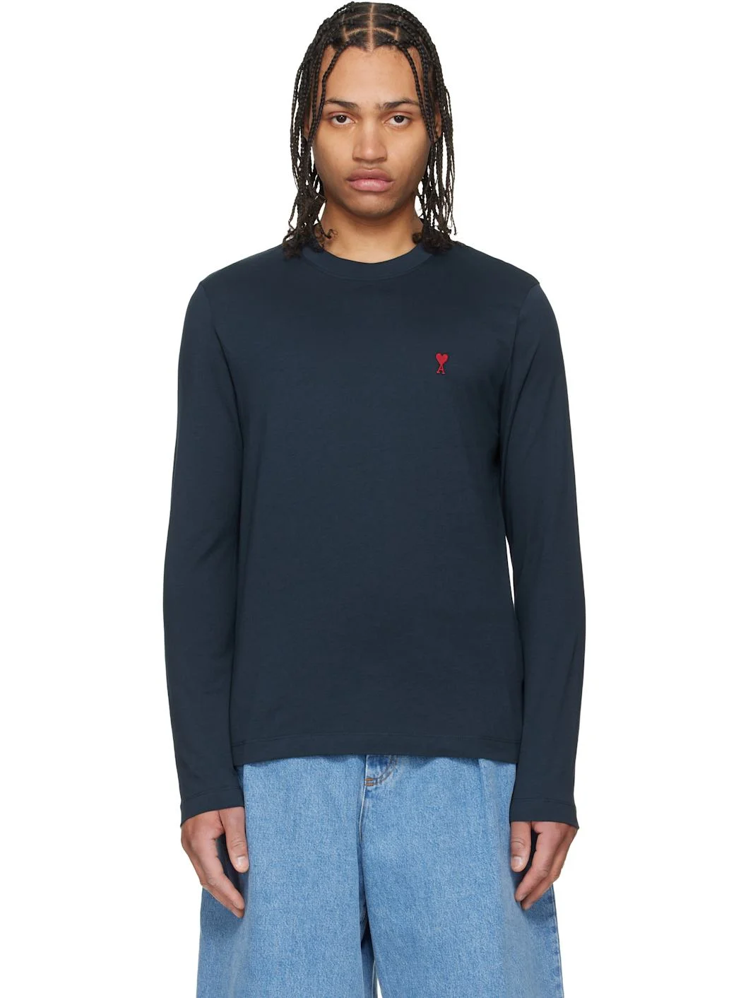 Navy Cotton Ami de Coeur Long Sleeves T-shirt - 1