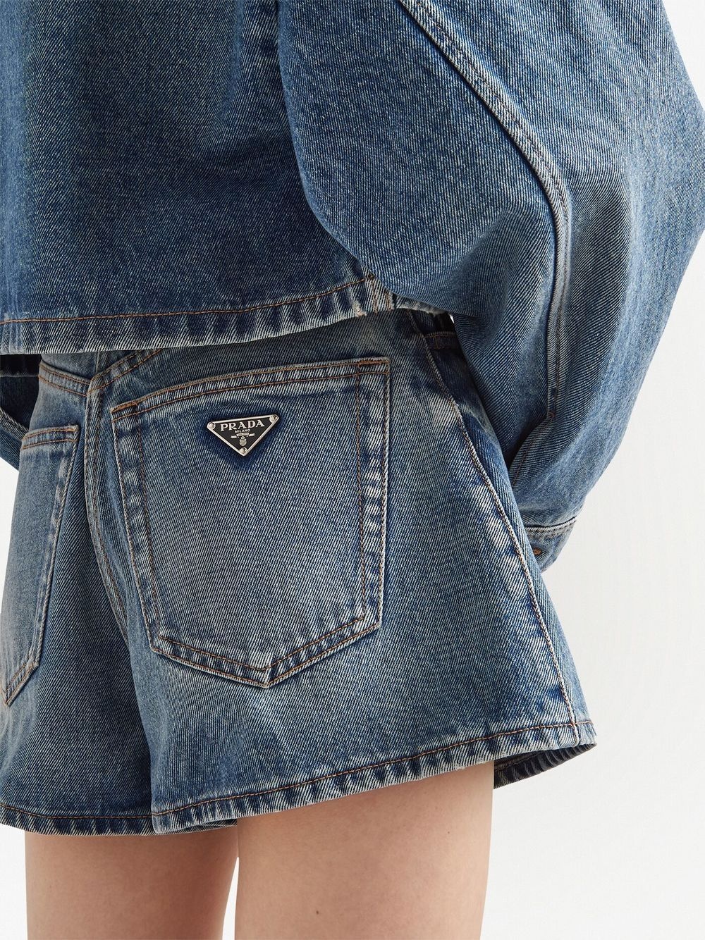 logo-plaque denim shorts - 5