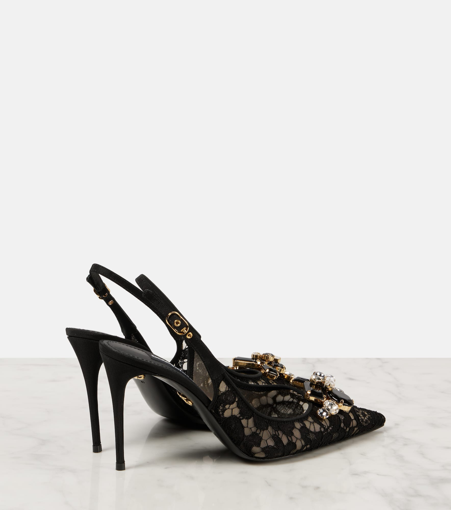 Rainbow embellished lace slingback pumps - 3