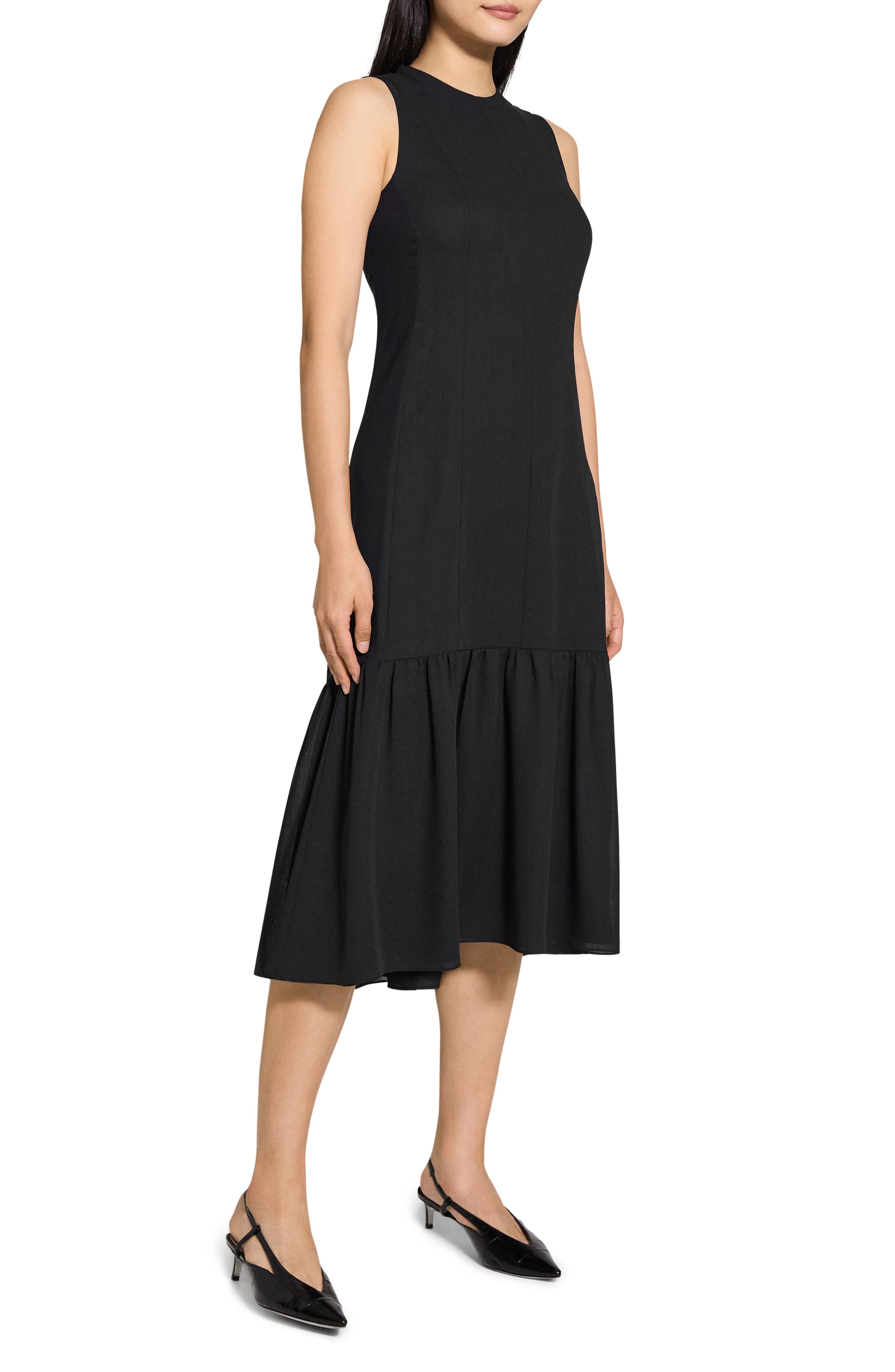 Theory Tier Tie Back Midi Dress in Black at Nordstrom - 3