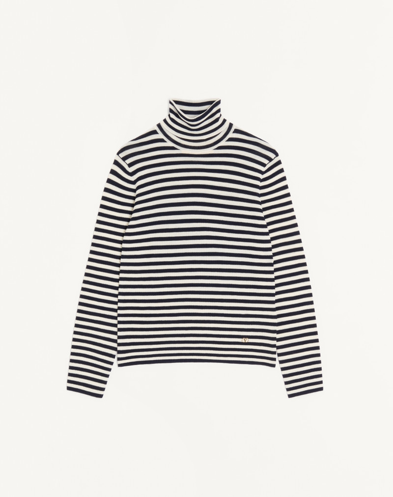 VALENTINO HIGH-NECK WOOL SWEATER WITH VLOGO PATCH 1