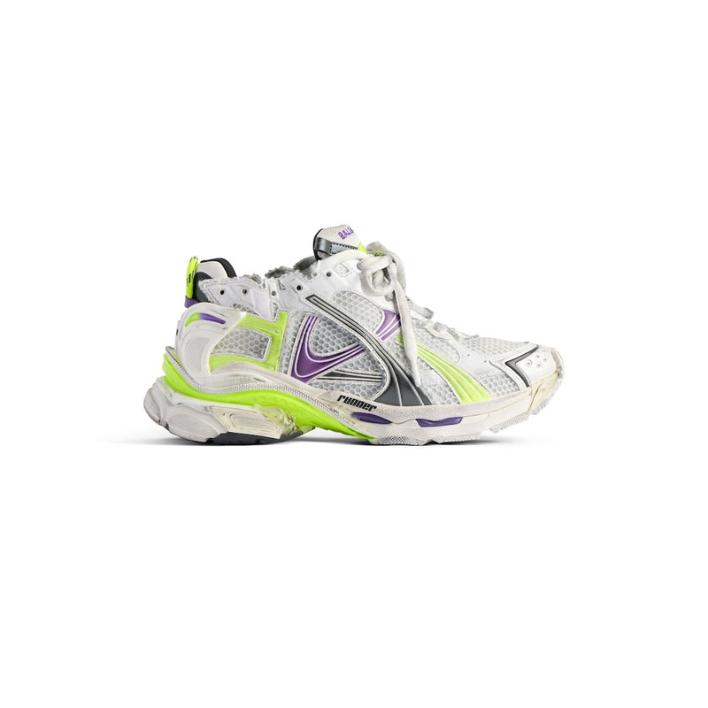 Women's Runner Sneaker in White/neon Yellow/grey/purple - 1