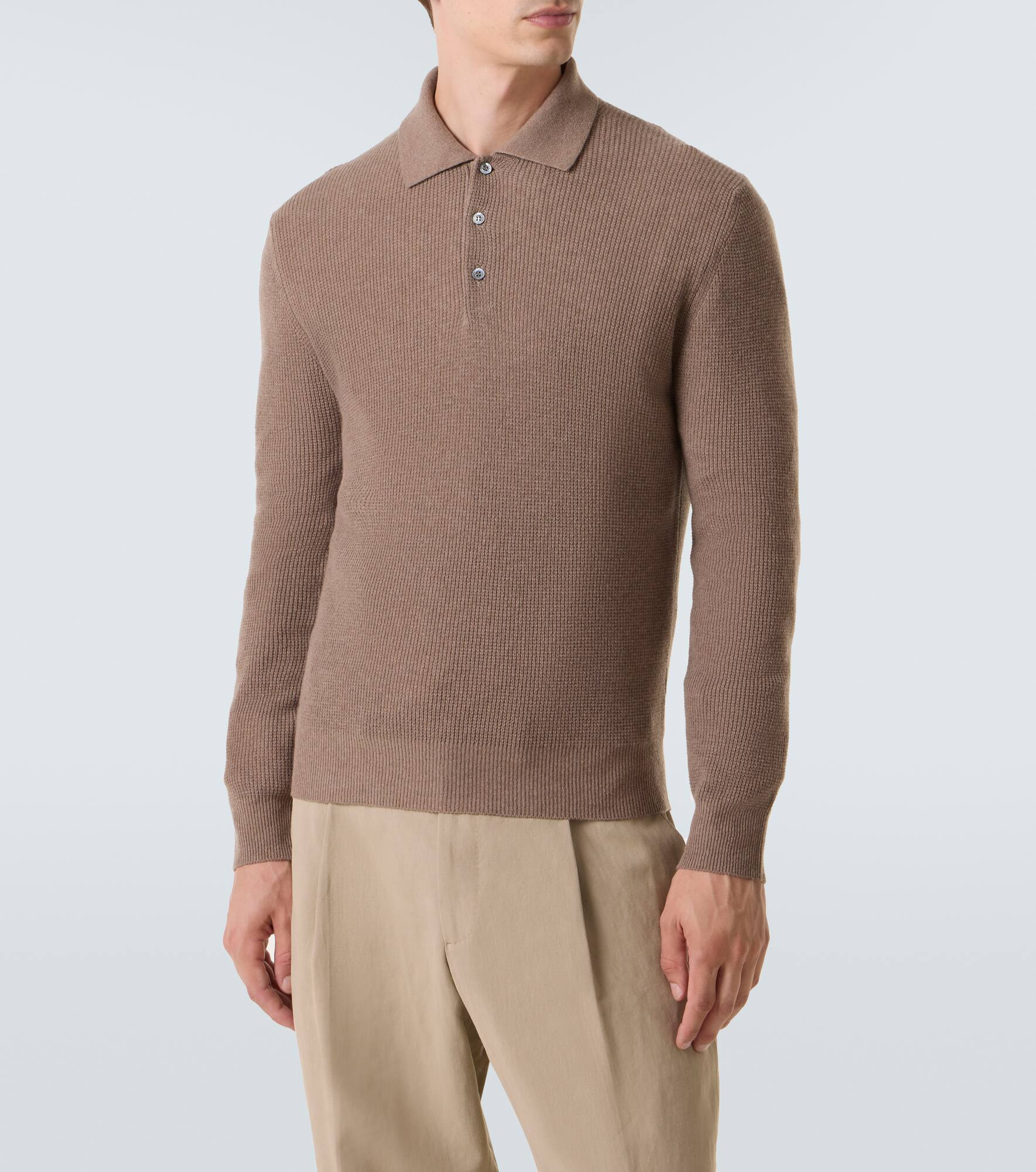 Waffle-knit wool and cashmere polo sweater - 3