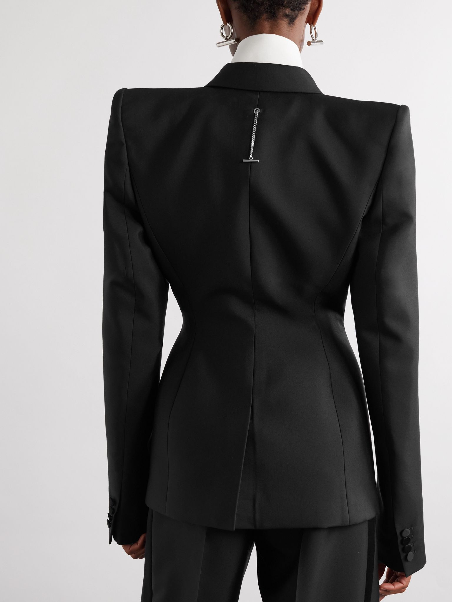 Double-breasted silk-trimmed wool and mohair-blend blazer Black - 3