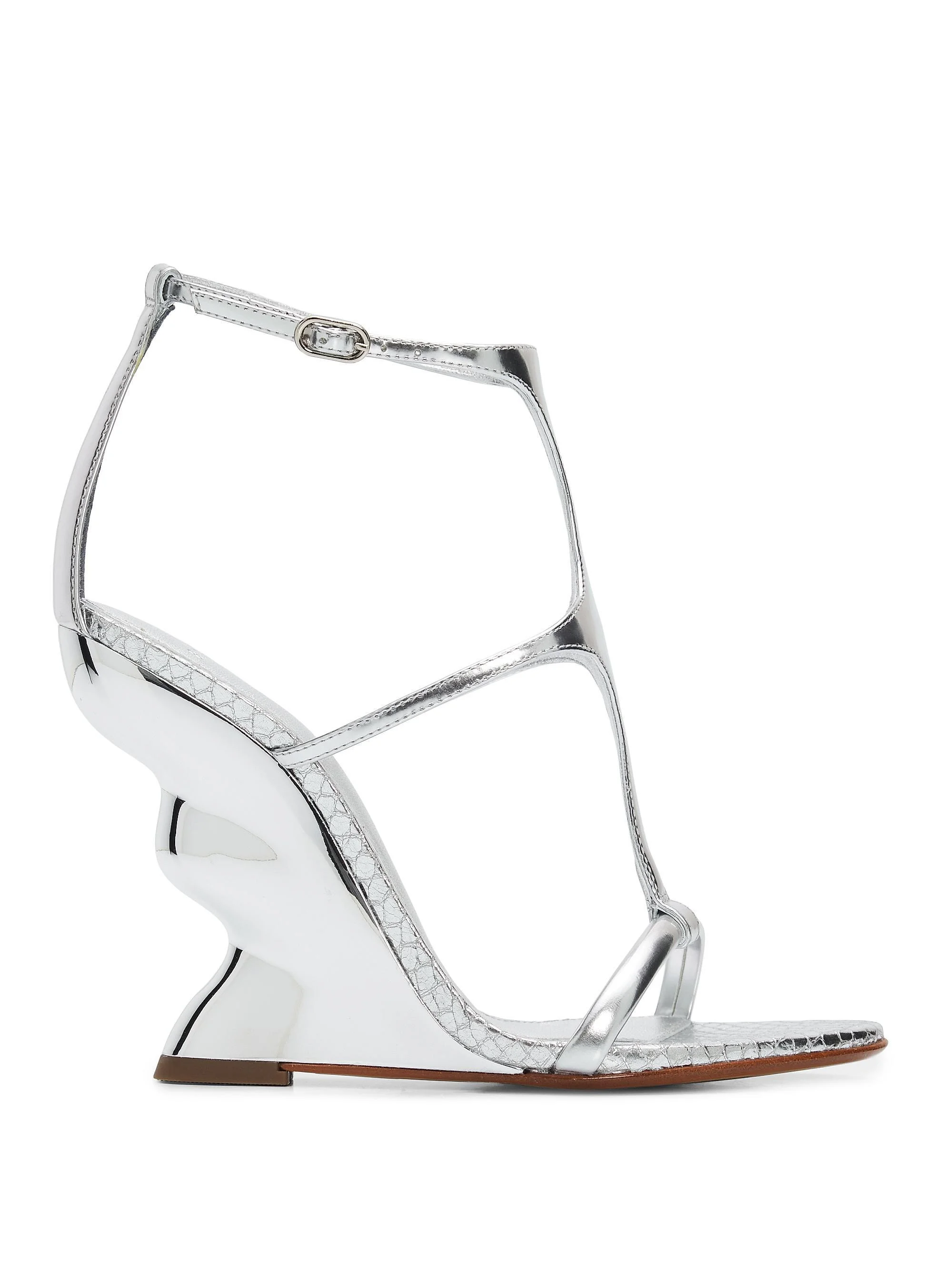 Women's Boonie 100MM Leather Wedge-Heel Sandals - Silver - 1