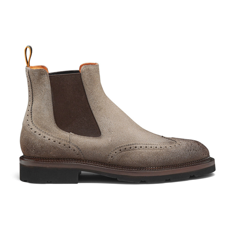 Men’s natural suede Chelsea brogue boot - 1