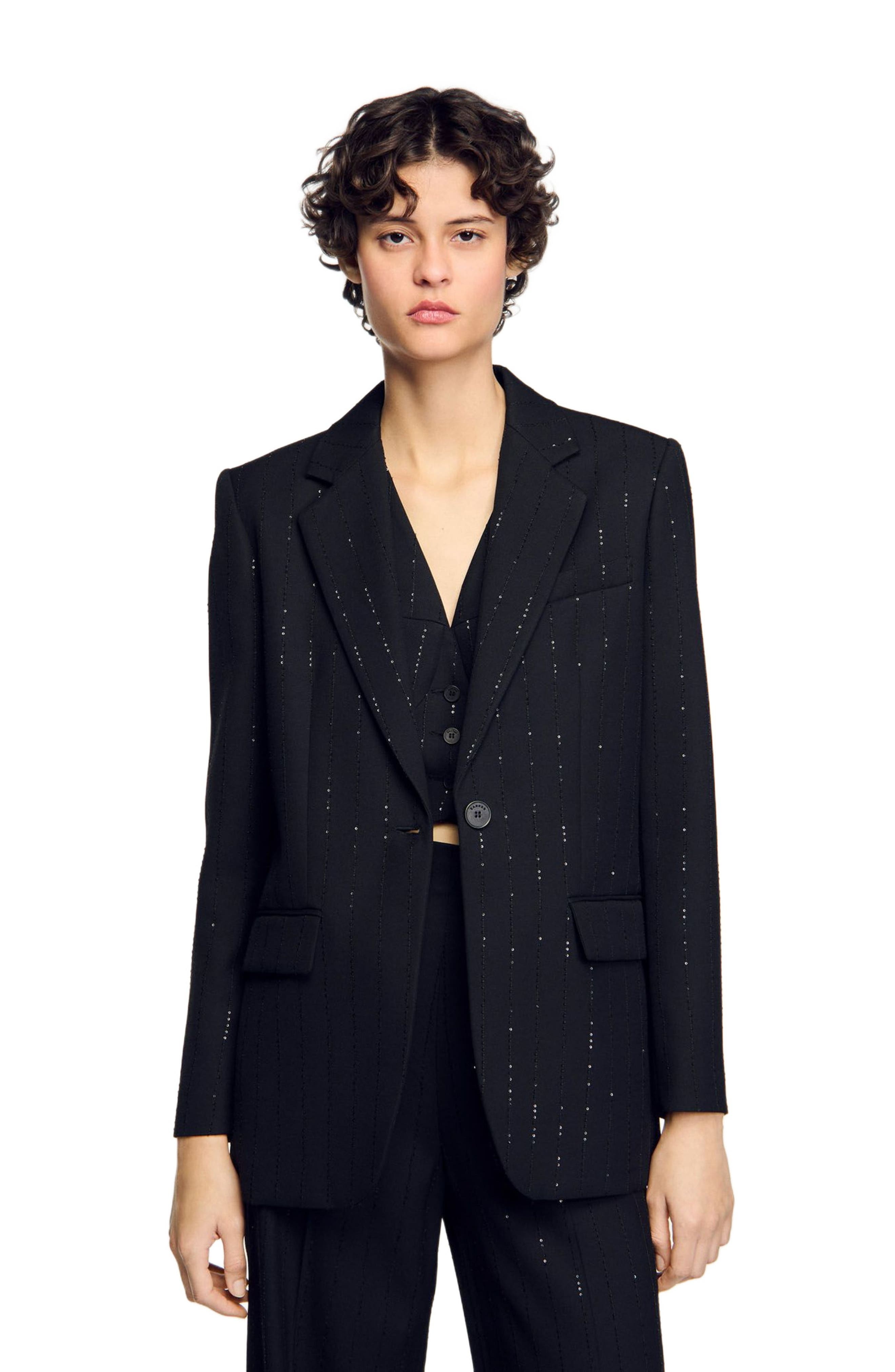 SANDRO Sequinned suit jacket in Black at Nordstrom - 3