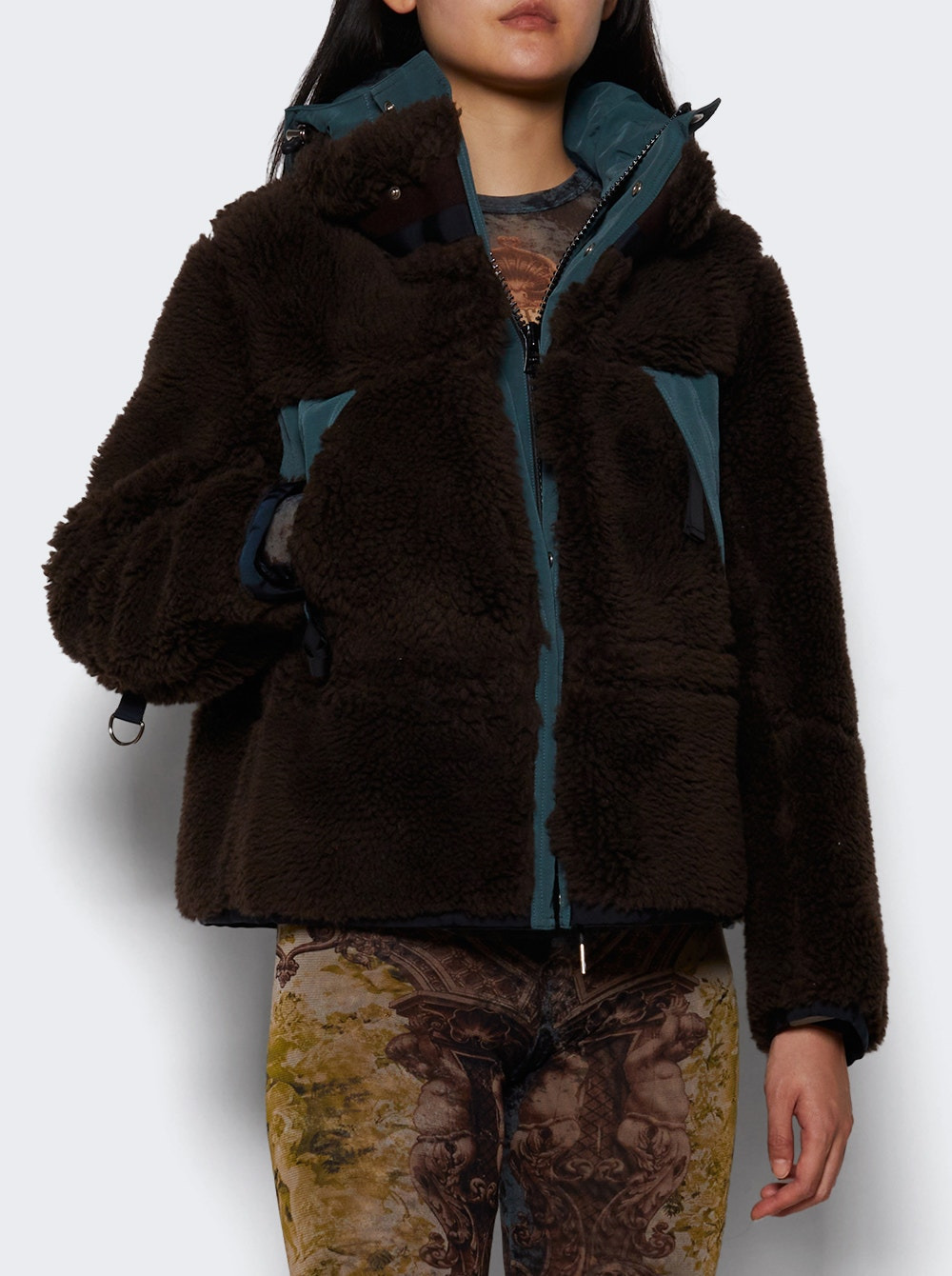 Faux Shearling And Grosgrain Blouson Brown And Green - 2