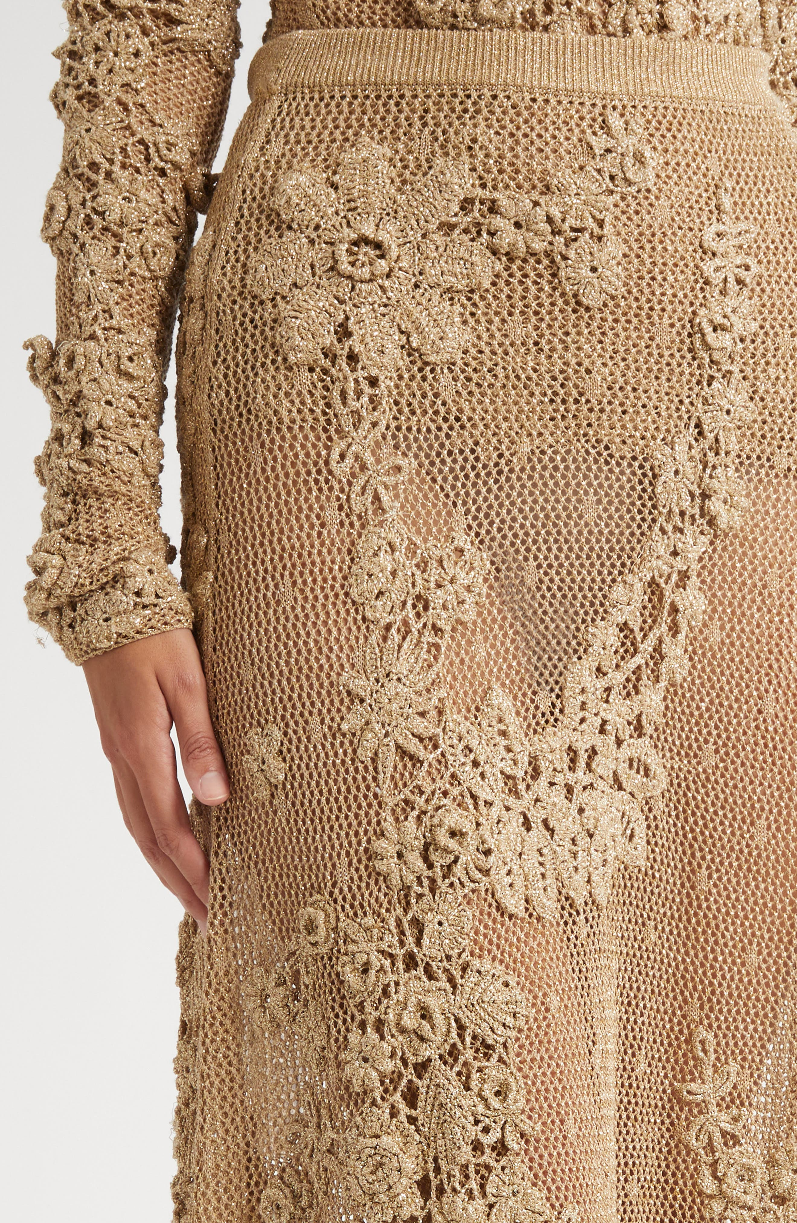 Ulla Johnson Aria Metallic Crochet Appliqué Open Stitch Maxi Skirt in Lurex Combo at Nordstrom - 5